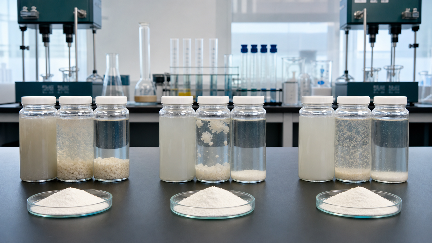 Side by side jar test comparison of anionic cationic and nonionic flocculants
