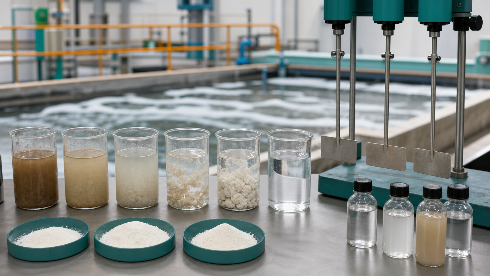 Flocculation project supplier comparison with jar test samples and treatment plant lab equipment